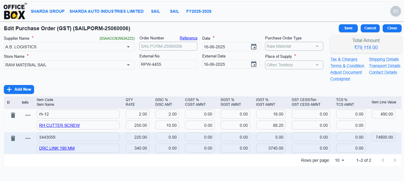OfficeBox Purchase Management